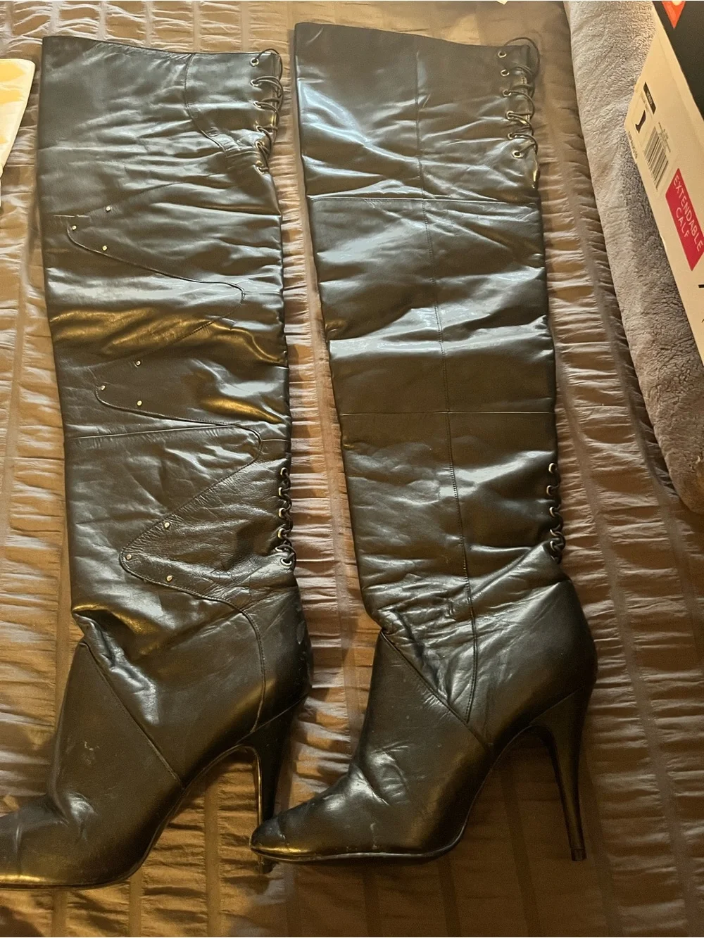Black leather vintage Wildpair thigh high boots $40